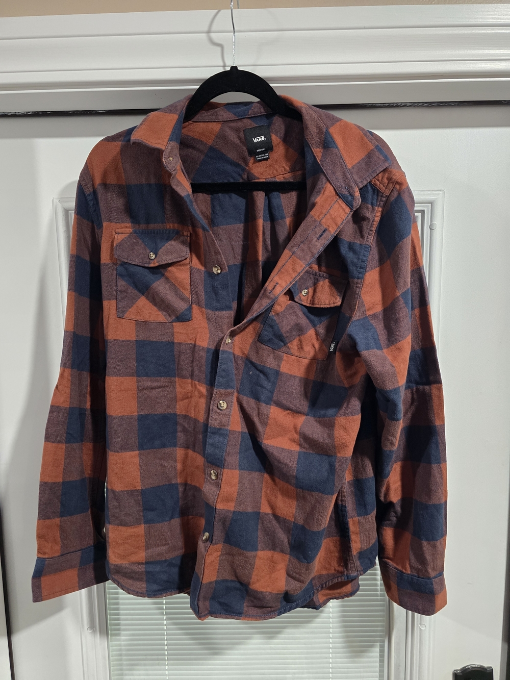 Vans Orange and Navy Plaid Flannel Shirt